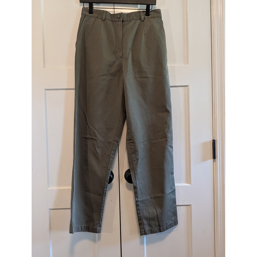 L.L.Bean Original Fit Womens 12 Olive Green Cotton Straight Leg Elastic Waist